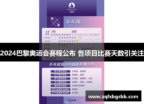 2024巴黎奥运会赛程公布 各项目比赛天数引关注 2024巴黎奥运会赛程公布 各项目比赛天数引关注